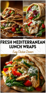 A colorful Chicken Veggie Wrap filled with Mediterranean flavors, fresh greens, and pita bread.